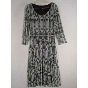 Studio Connection Dress Women's Gray Snakeskin Mesh Overlay Fit & Flare L Sleeve